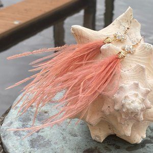 Boho peach feather earrings